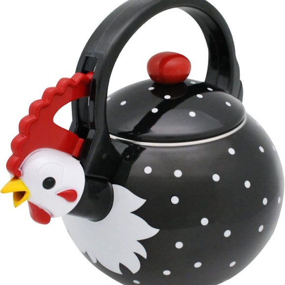 Whistling Tea Kettle for Stove Top Rooster Decor Enamel on Steel, Supreme Housew - Picture 3 of 5